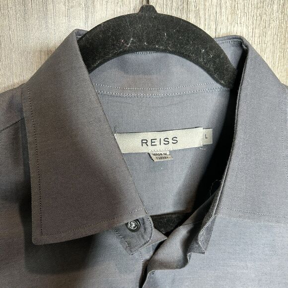 REISS Men’s Dress Shirt Button Up Gray Color Long Sleeves Dart Seams - Picture 2 of 7